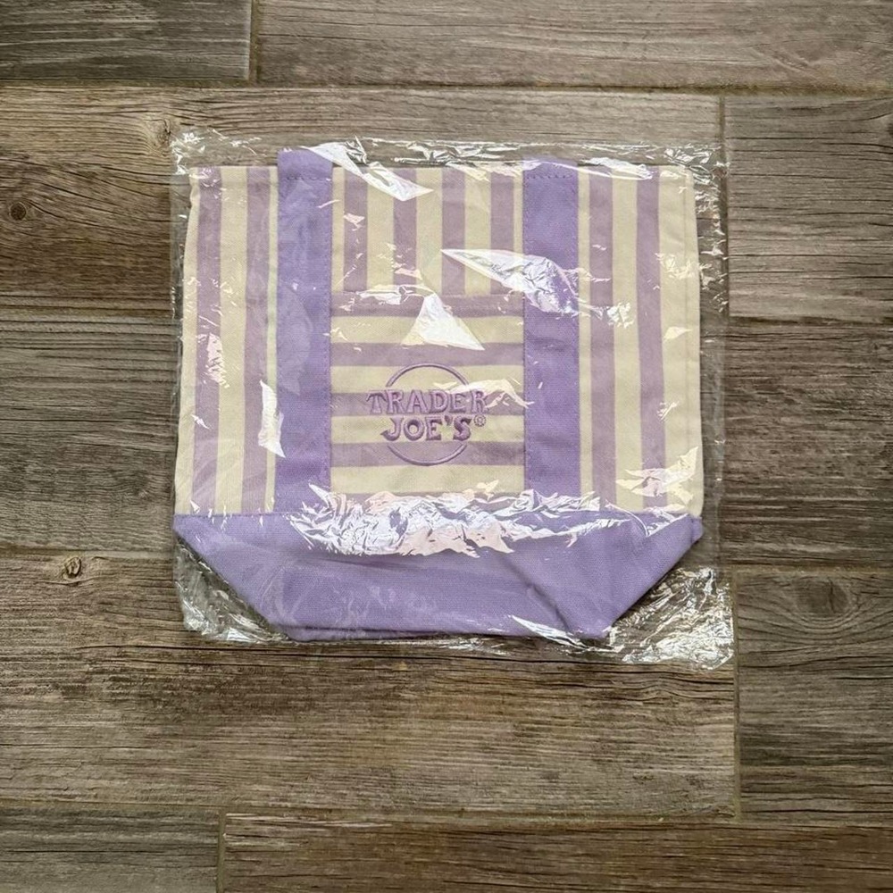 Trader Joe's Purple striped canvas tote bag